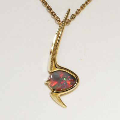 18k Yellow Gold Pendant with a SOLID SEMI BLACK OPAL Bright and rich colour SEE VIDEO